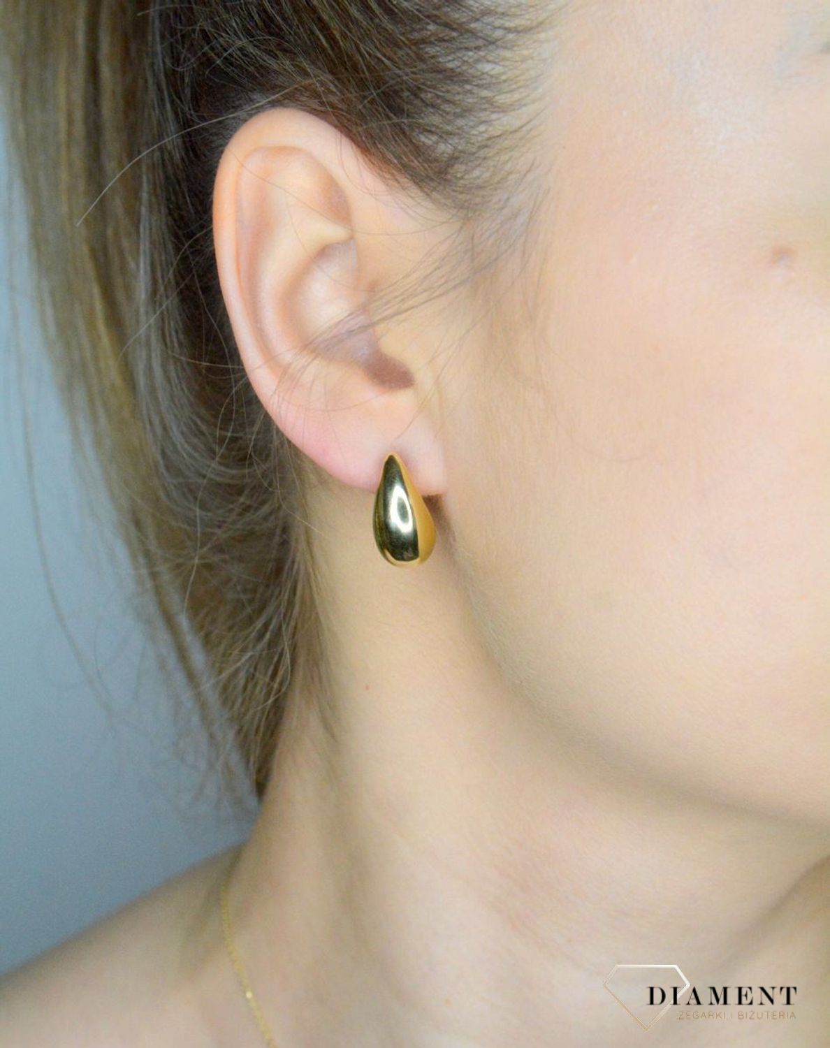 Złote kolczyki krople damskie 585 gładkie wypukłe łezki na sztyft EBTG002 Y S.jpg